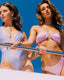 Luxury Powder Pink bandeau style bikini with gold features.  Lilac luxury belted swimsuit